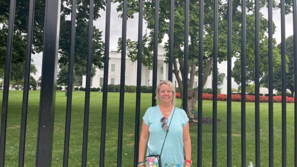 Michele Mar, FTE alumna, in front of the White House