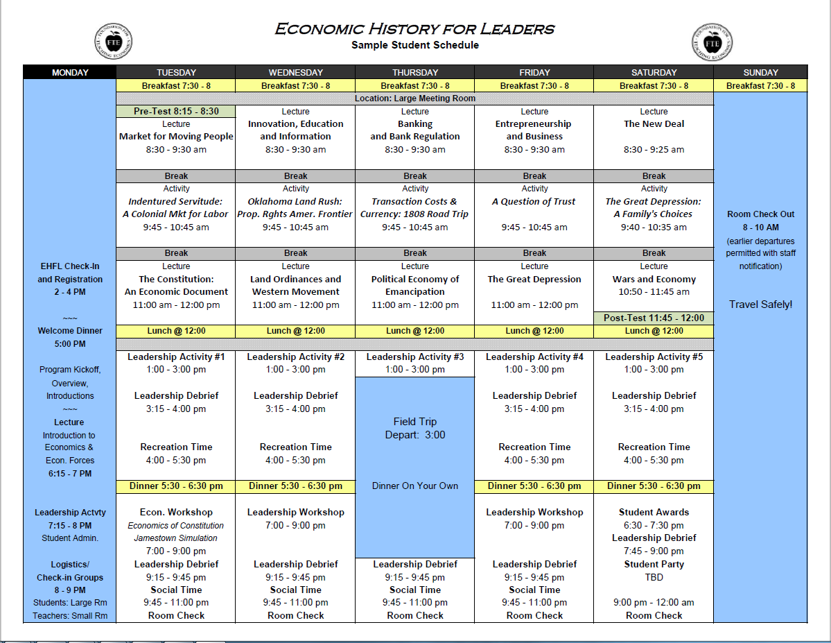 Sample Program Schedules Foundation For Teaching Economics